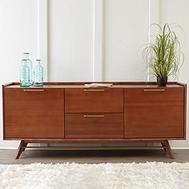 Denali 71" Wide Walnut Wood 3-Section Sideboard Modern Wood Sideboard, Sideboard Styles, Room Tv Stand, Boston Apartment, Walnut Sideboard, Nyc Apt, Mid Century Sideboard, Large Sideboard, Luxury Dining Room