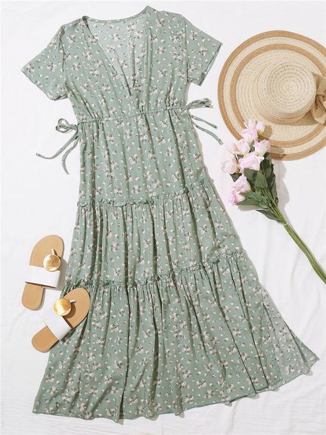 Flowy Ditsy Floral Print Dress With Ruffle Sleeves, Flowy Floral Print Cottagecore Dress, Cottagecore Ruffled Maxi Dress, Cottagecore Ditsy Floral Print Puff Sleeve Dresses, Summer Cottagecore Floral Dress With Ruffles, Maternity Shift Dress, Flounce Hem Dress, Floral Ruffle Dress, Split Dress