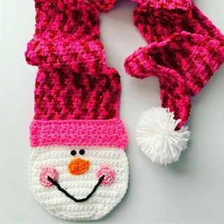 Christmas Scarf Pattern, Christmas Scarf Crochet, Snowman Scarf, شال كروشيه, Christmas Scarf, Snowman Faces, Haken Baby, Kids Scarf, Holiday Crochet