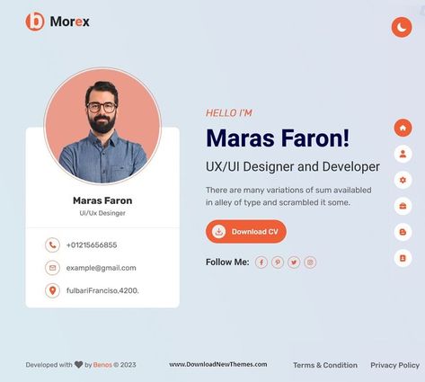 Morex - Tailwind CSS Personal Portfolio Template Web Developer Portfolio Website, Portfolio Website Design Inspiration, Web Developer Portfolio, Personal Website Design, Tailwind Css, Medical Website Design, Freelance Website, Website Software, Web Portfolio