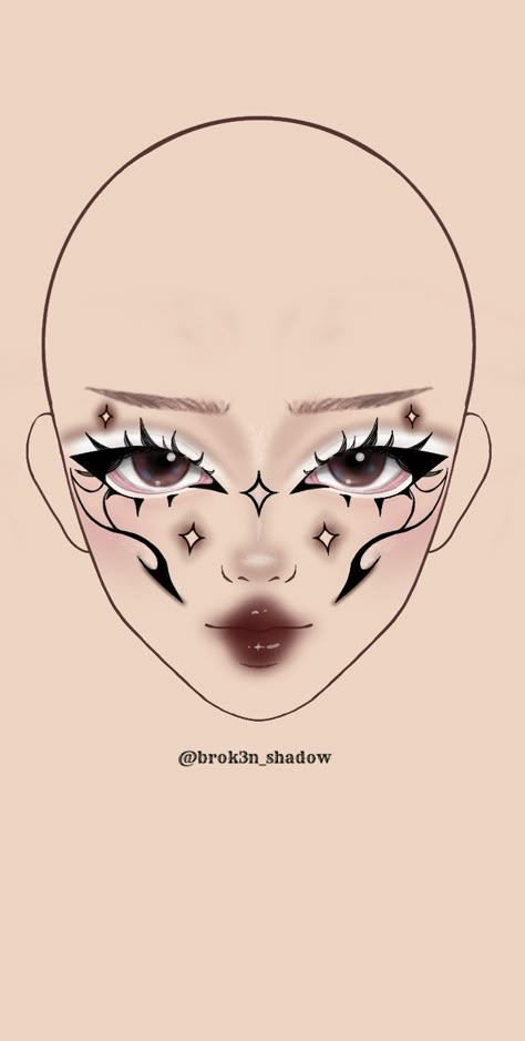 Alt Makeup Drawing, Makeup Face Charts Creative, Makeup Looks Crazy, Crazy Makeup Art, Crazy Makeup Ideas, Uwu Makeup, Makeup Looks Drawing, Crazy Makeup Looks, Makeup Ideas Drawing