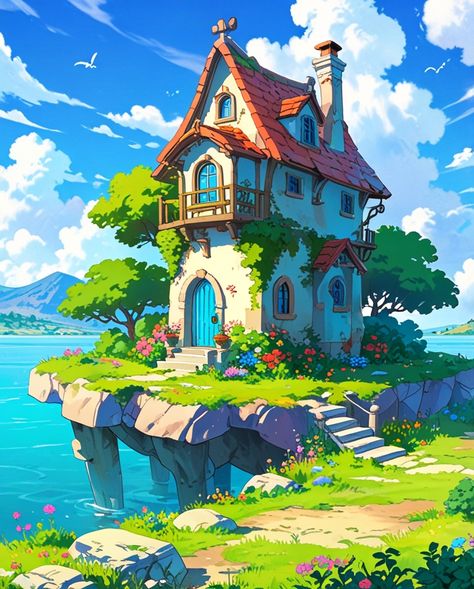 "Magical and Tranquil house" #aiart #animeillustration #illustrationart #illustration #illustrator #art #design #drawing #painting #artwork #generativeartworks #house #lake #landscape Lake House Illustration, Tranquil House, Lake Illustration, Fantasy Cottage, Anime House, House Lake, House Cartoon, Illustrator Art, House By The Sea