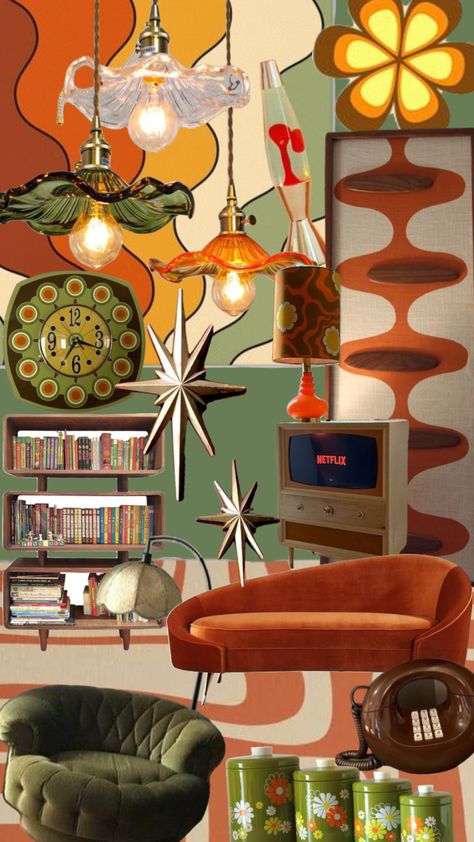 60s 70s Decor, 1960s Interior Design, Estilo Kitsch, 70s Room, 70s Living Room, 70s Interior Design, 70s House, 70s Interior, Retro Bedrooms