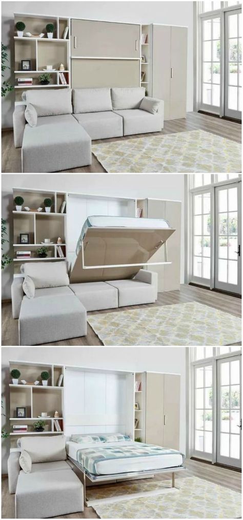 Murphy Bed Couch, Living Room And Bedroom Combo, Full Murphy Bed, Beautiful Bed Designs, Bedroom Beds, Murphy Bed Ikea, Beds For Small Spaces, Queen Murphy Bed, Most Comfortable Bed