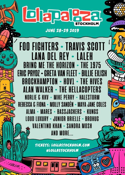 New festival alert! Lollapalooza Stockholm headliners will be Foo Fighters, Travis Scott, Lana Del Rey https://t.co/Xfa1FzN3LF https://t.co/H4QU0gWhX0 Line Up Poster Design, Festival Line Up Poster, Lollapalooza Poster, Line Up Poster, Primavera Festival, Exhibition Brochure, Experience Mapping, Lollapalooza Paris, Festival Branding