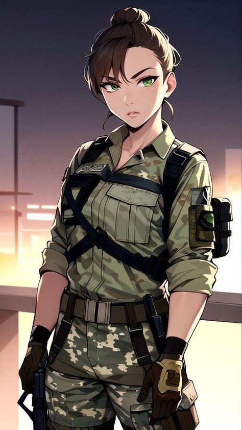 Fantasy Soldier Outfit, Female Soldier Character Design, Military Anime Woman, Anime Soldier Woman, Military Character Design, Tactical Anime, Anime Soldier, Female Army Soldier, Black Soldier Fly