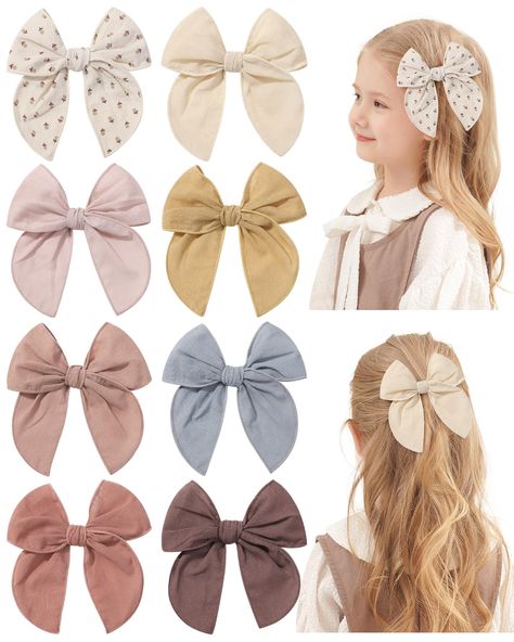 PRICES MAY VARY. PACK OF 8：Our baby hair bows clips comes in 8 different colors to complement any little girl's everyday outfit. Toddler bows are designed and handcrafted by using organic cotton and linen combination fabric to provide the softest feel for babies. BABY BOW SIZE：4.5” bow with unique edging design, made of soft high quality cotton and stainless steel non-slip alligator clips to hold the hair in place. These baby girl hair bows are suitable for hairstyles like ponytails, Buns, Braid Toddler Girl Accessories, Girls Hair Clips, Baby Clips, Bows For Girls, Toddler Hairstyles Girl, Toddler Bows