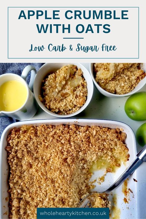 If you're looking for a wholesome and delicious apple crumble, then why not try this nutritious and blood sugar friendly Apple Crumble with Oats? Not only is it gluten free, but it is refined sugar free and has a lower carb count. So go to www.wholeheartykitchen.co.uk for the full recipe and so much more!! Low Calorie Apple Crumble, Wholefood Meals, Sugar Free Apple Crumble, Apple Crumble With Oats, Apple Crumble Pie Recipe, Apple Crumble Topping, Low Sugar Dessert Recipes, Gluten Free Apple Crumble, Apple Crumble Pie