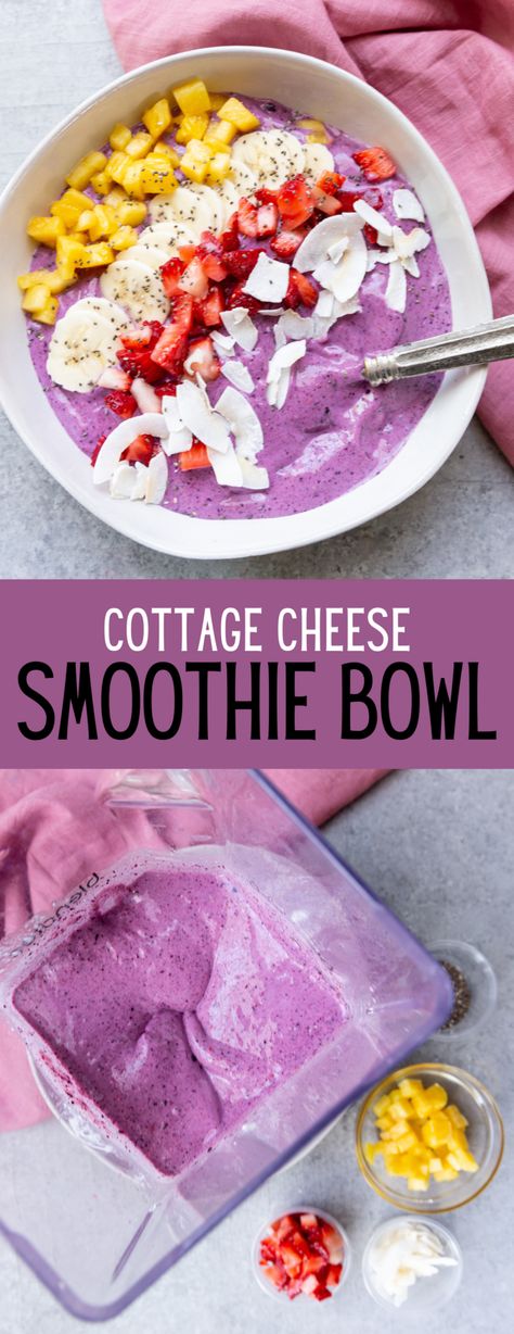 Cottage Cheese Smoothie Bowl, Frozen Fruit Bowls, Fruit With Cottage Cheese, Savoury Cottage Cheese Bowl, Smoothie Cottage Cheese, Cottage Cheese Fruit Bowl, Cottage Cheese Lunch Bowl, Cottage Cheese And Fruit Breakfast, Cottage Cheese And Raspberries