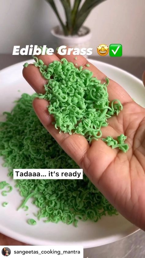 Posted @withregram • @sangeetas_cooking_mantra Tutorial : Edible Grass 😳😍🤩🌱 Many of us use desiccated coconut to make edible grass, but the… | Instagram How To Make Edible Grass For Cakes, Grass Cake Decoration, Edible Grass Ideas, Coconut Grass For Cake, Edible Grass For Cakes, Grass On Cake, Football Party Cake, Golf Course Cake, Lizard Cake