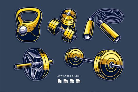 Accessories Illustration, Gym Accessories, Gym Exercise, Gym Equipment, Vector Illustration, Gym