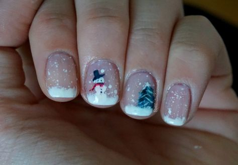 Snow Globe Nails Globe Nails, Snow Globe Nails, Opi Alpine Snow, Opi Pink, Tree Nails, Snowy Trees, French Tips, The Snowman, Marble Nails