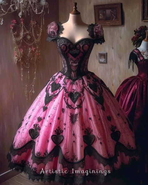 Black And Pink Ball Gown, Draculaura Core, Vtuber Model, Wedding Glam, Clothes Hacks, Pink Ball Gown, Movie Inspired Outfits, Quince Ideas, Fairytale Fashion