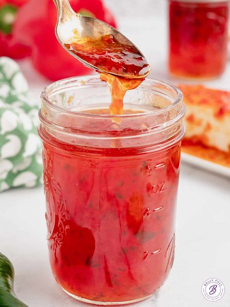 Red Pepper Jelly Recipe With Liquid Pectin, Strawberry Hot Pepper Jelly, Roasted Red Pepper Jelly Recipe, Red Pepper Jam Recipe, Small Batch Pepper Jelly Recipe, Easy Red Pepper Jelly, Mild Pepper Jelly Recipe, How To Make Pepper Jelly, Raspberry Pepper Jelly Recipe