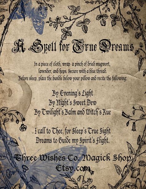 spell for true dreams Hedge Witchcraft, Witch Grimoire, Dionysus God, Witches Book, Sleep Spell, Dream Spell, Book Of Shadows Grimoire, Charmed Book Of Shadows, Three Wishes