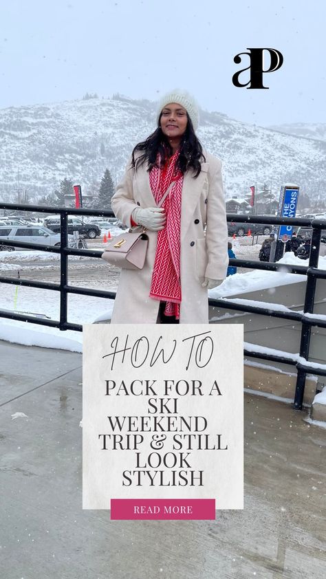 When packing for a ski vacation, it is important to consider what activities you want to do. Even if you don't want to go skiing, you should still pack warm, comfortable, & stylish clothing. In this blog I am sharing all about ski fashion and what items you should pack and wear on your ski trip. On your ski weekend trip, these tips will make sure that you can get those amazing photos while capturing the chic style. Click the link to read more! Winter Weekend Packing, Ski Weekend Outfit, Ski Vacation Outfits, Ski Trip Fashion, Ski Trip Packing, Snow Vacation, Ski Weekend, Ski Trip Outfit, Skiing Trip