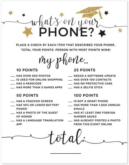 Prom Activities, Graduation Party Activities, What's On Your Phone Game, Graduation Games, Trunk Party, Graduation Party Games, Senior Graduation Party, Graduation Party Planning, Graduation Party Themes