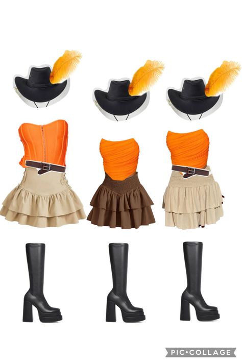 Brown Skirt Halloween Costume, Pussin Boots Costume, Brown Costume Ideas, Brunette Costume Ideas, Boots Costume, Halloween Costumes Women Scary, Top Halloween Costumes, Cute Group Halloween Costumes