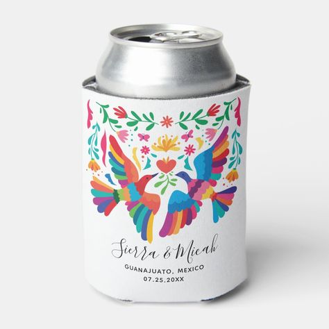 Mexican American Wedding Ideas, Mexican Wedding Guest Book, Wedding Coozie Design, Tapatio Wedding Favors, Mexico Koozie Ideas, Fiesta Wedding Theme, Mexican Style Wedding, Mexican Wedding Favors, Personalized Wedding Can Coolers