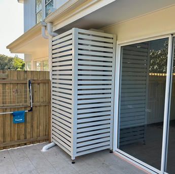 Ways To Hide Air Conditioning Units Outside, Outdoor Water Heater Enclosure, Hide Hot Water Tank, Hide Air Conditioner Unit Outdoor, Water Heater Cover, Hvac Cover, Outdoor Ac Unit, Air Conditioner Hide, Pantry Utility