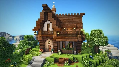 Small Wooden Minecraft House Ideas, Small House Medival Minecraft, Small Medieval House Concept Art, Minecraft Small Medieval House, Minecraft Small House Interior, Small Medieval House Minecraft, Minecraft House Ideas Medieval, Minecraft Rustic House, Rustic Minecraft House