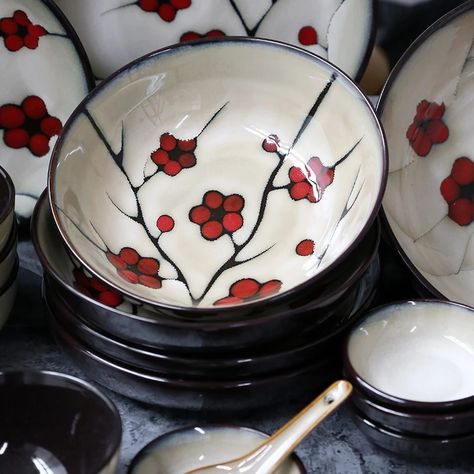 Smarter Shopping, Better Living! Aliexpress.com Floral Table Setting, Soup Rice, Red Plum, Porcelain Tableware, Noodle Bowl, Hand Painted Plates, Noodle Bowls, Ceramic Tableware, Rice Bowl