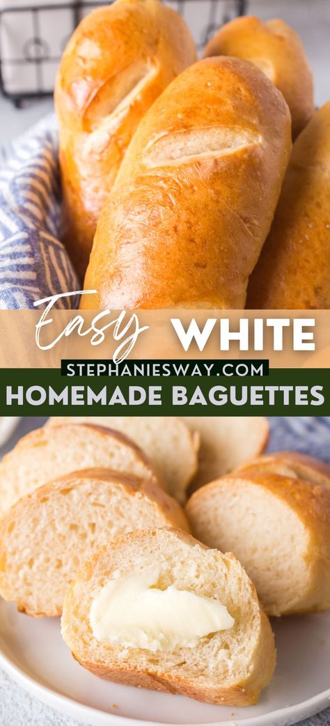 Home Made Baguette, Simple Baguette Recipe, Bagett Bread Recipes, Easy Baguette Recipe Simple, Baguette Recipe Quick, Baggett Recipe, Quick Baguette Recipe, Easy Baguette Recipe, Baguettes Recipe