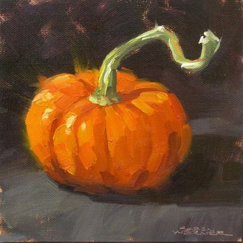 Daily Paintworks - "Perky Pumpkin " - Original Fine Art for Sale - © Karen Werner Pumpkin Canvas Painting, Oil Painting Basics, Pumpkin Sketch, Fall Artwork, High School Art Projects, Pumpkin Drawing, Pumpkin Canvas, Oil Pastel Paintings, Small Canvas Paintings