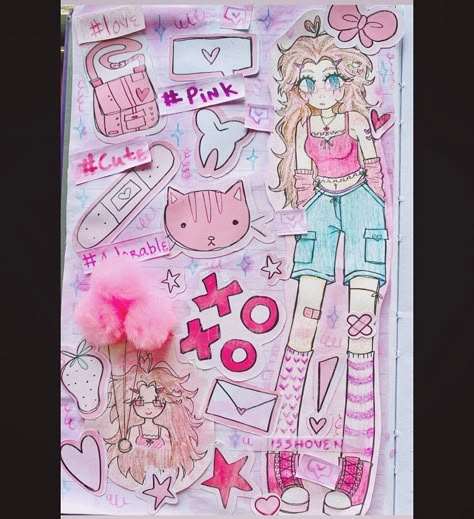 Pink Sketchbook Scrapbook Custom Stickers Watercolor Art Sketchbook Pages Inspiration, Sketchbook Scrapbook, Crop Sweaters, Cute Sketchbooks, Sketchbook Layout, Sketchbook Tour, Pink Kawaii, Sketchbook Cover, Sketchbook Art Journal