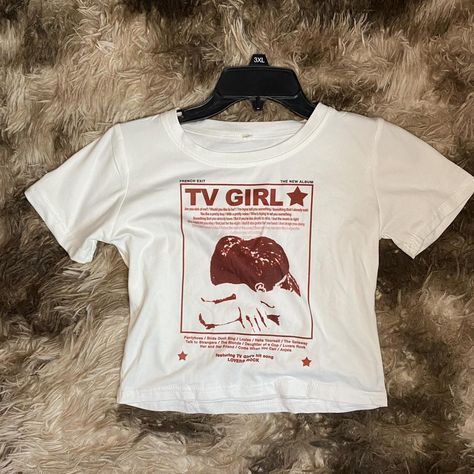 TV Girl Lovers Rock - 2000s Y2K TV Girl white and... - Depop Tv Girl Merch, Tv Girl Lovers Rock, Tv Girl Shirt, Y2k Tv, Lovers Rock, Crop Top Y2k, Baby Tee Shirts, Tv Girl, Red Crop Top