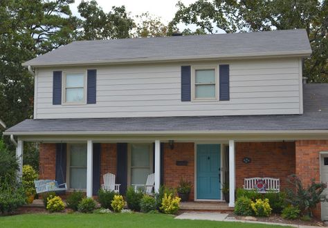 The Exterior Makeover (from blah to YAY!) Hale Navy Shutters, Navy Shutters, Brown Shutters, Turquoise Door, Hale Navy, Young House, Revere Pewter, Young House Love, Traditional Colonial