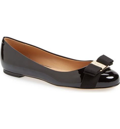 Free shipping and returns on Salvatore Ferragamo Varina Leather Flat at Nordstrom.com. A modern ballerina flat features a signature grosgrain bow across the toe threaded through a logo-embossed metal buckle. Party Flats, Leather Flats Women, Best Flats, Embossed Metal, Ferragamo Shoes, Wide Shoes, Ferragamo Flats, Footwear Design Women, Leather Flats