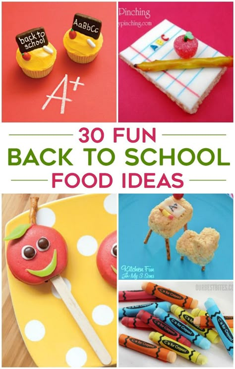 30 Back to School Fun Food & Gift Ideas! #backtoschool School Food Ideas, Back To School Food, School Party Food, Food Gift Ideas, School Cupcakes, Theme Snack, School Snacks For Kids, Back To School Breakfast, School Breakfast