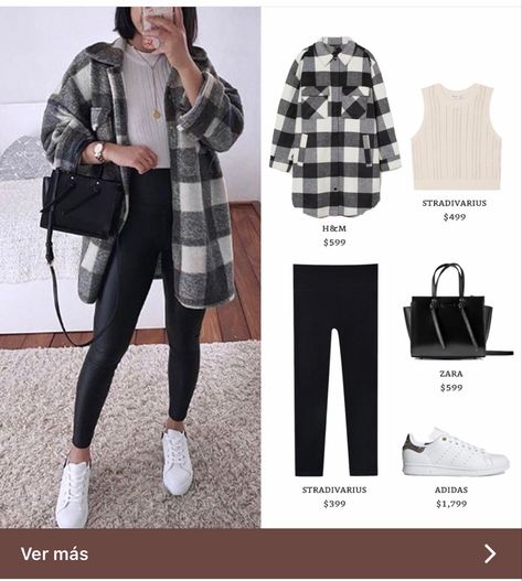 Checker Jacket Outfit, Black And White Checkered Jacket Outfit, Checkered Flannel Outfit, Outfit Sobrecamisa Mujer, Flannel Shacket Outfit Women, Black And White Shacket Outfit, Sobrecamisa Mujer Outfit, Checkered Jacket Outfit, Winter Casual Outfit For Women