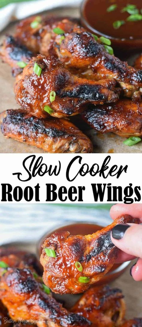 Root Beer Wings, Root Beer Chicken Wings, Beer Chicken Wings, Crock Pot Wings, Root Beer Chicken, Wings Slow Cooker, Chicken Wings Crockpot, Slow Cooker Chicken Wings, Chicken Cooker