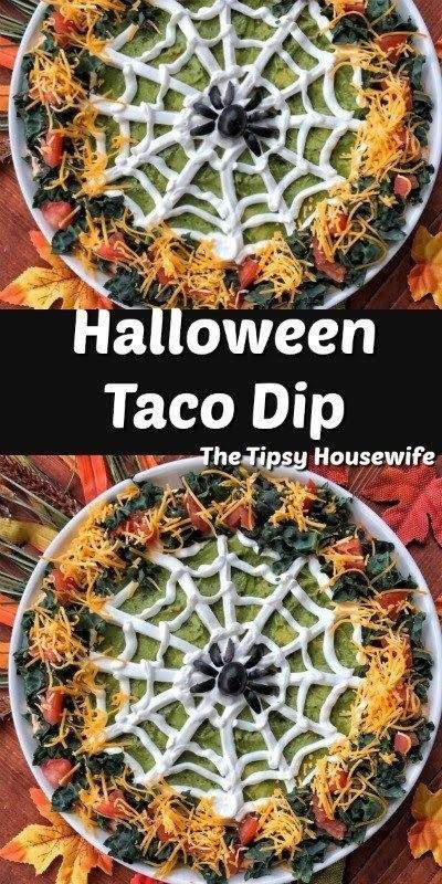 Taco Dip Spider Web, Halloween Dip Ideas Appetizers, Taco Dip For Halloween, 7 Layer Taco Dip Halloween, Taco Graveyard Dip, Kid Halloween Party Ideas Games, Appiterzers Easy Recipes Halloween, No Meat Taco Dip, Easy Halloween Taco Dip