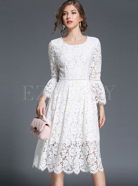 21fe5b8ba755eeaece7a450849876228desc47150504ri Shower Dress For Bride, Fancy Wedding Dresses, Womens Wedding Dresses, Lace Party Dresses, Skater Dresses, Frocks For Girls, White Dresses For Women, Fashion Attire, Little White Dresses