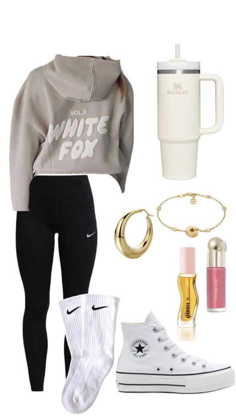 #outfit #whitefox #makeup #converse Outfit Inspo With Converse, Outfit Inspo Converse, Converse Outfit Aesthetic, White Converse Outfits, Outfit Layouts, Preppy Summer Outfits, Outfit Layout, Converse White, Casual Preppy Outfits