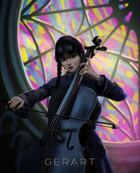 Wednesday With Cello, Wednesday Playing The Cello, Wednesday Chelo, Wednesday Addams Playing Cello, Wednesday Addams Cello, Wednesday Playing Cello, Wednesday Addams Sketch, Wednesday Fan Art, Wednesday Fanart