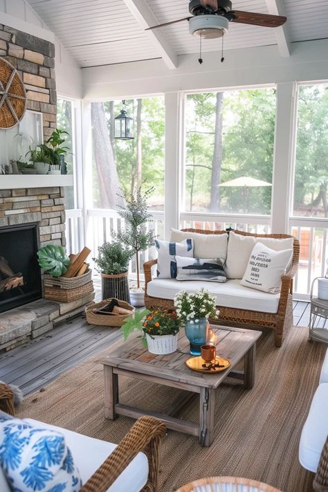 Cozy Screen Porch Fireplace Ideas for Your Home Porch Fireplace Ideas, Porch Fireplace, Screen Porch, Fireplace Ideas, Screened Porch, Porch, Fireplace, Screen