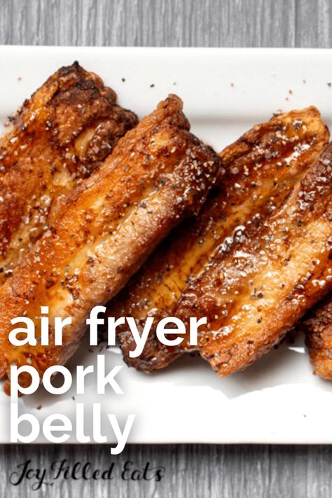 Get ready to treat your tastebuds to one of the best ways to cook pork, ever. Air Fryer Pork Belly is the perfect combination of sweet and salty in every single bite. Easy Pork Belly Recipes Air Fryer, Fried Pork Belly Air Fryer, Side Pork How To Cook, How To Cook Sliced Pork Belly, Pork Belly In The Air Fryer, Air Fried Pork Belly Recipes, How To Cook Pork Belly In Air Fryer, Air Fryer Belly Pork, Air Fry Pork Belly Recipes