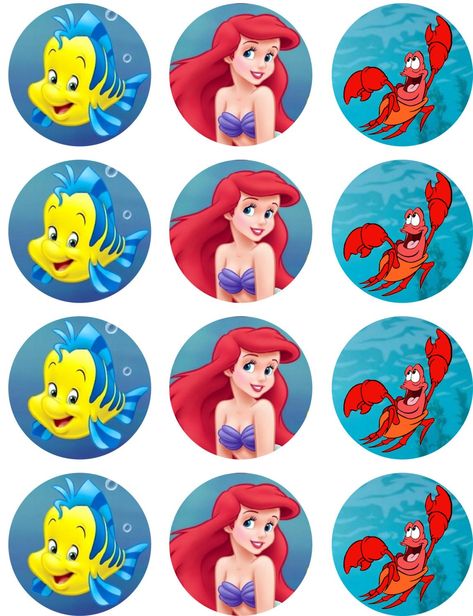 Cake Disney Princess, Birthday Cake Disney, Little Mermaid Cupcakes, Disney Princess Cupcakes, Mermaid Cupcake Toppers, Ariel Birthday Party, Princess Cupcake Toppers, Little Mermaid Cakes, Mermaid Cupcakes