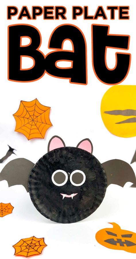 Halloween Art Crafts For Toddlers, Kids Crafts Easy Halloween, Bats Preschool Craft, Bat Paper Plate Craft, Spooky Crafts For Toddlers, Paper Plate Bat Craft, Bats Arts And Crafts For Kids, Bats Crafts For Toddlers, Bat Craft For Preschool