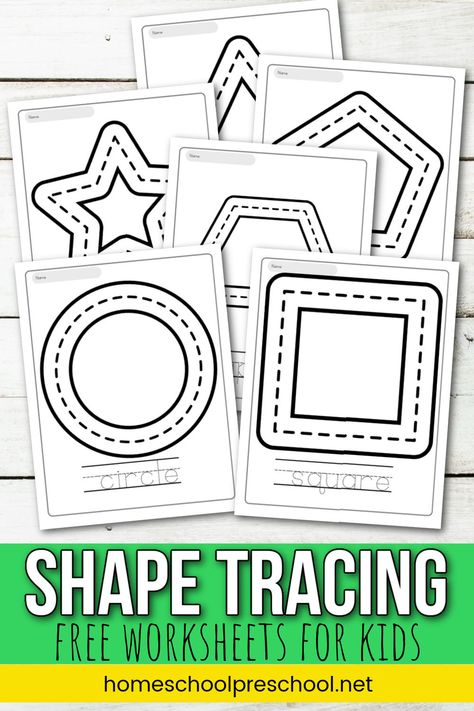 kindergarten worksheets in math Trace Shapes Free Printable, Shape Tracing Printables Free, Tracing Shapes Free Printable, Shapes Worksheets For Kids, Tracing Shapes Worksheets, Shapes For Preschool, Preschool Homework, Math Worksheets For Kids, Shape Tracing