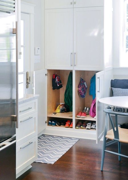 Drop zone from Garage entrance into kitchen Mudroom Cabinets, Front Closet, Entryway Closet, Built In Cabinet, Young House Love, Drop Zone, Coat Closet, Up House, Closet Doors