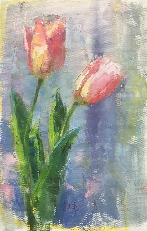 Flowers Pastel Painting, Flowers In Pastel Painting, Pink Tulips Painting Acrylic, Tulips Pastel Drawing, Tulips Abstract Painting, Pastel Inspo Art, Tulips Art Painting, Tulip Oil Pastel Drawing, Pastel Painting Abstract