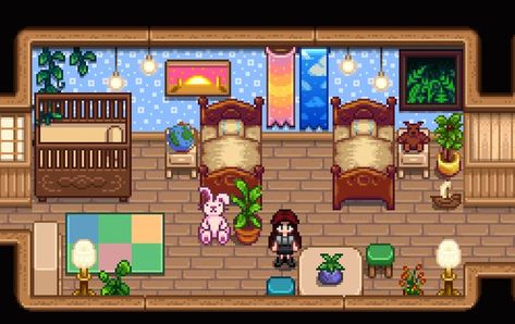 Stardew Valley Kids Room, Stardew Valley House, House Kids Room, Stardew Valley Layout, Stardew Valley Farms, Room Design Ideas, Miraculous Ladybug Comic, Stardew Valley, Kids Room Design