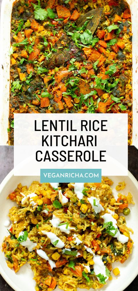 This nourishing Baked Kitchari Casserole is made with a combination of rice, red lentils, and warming spices that help with digestion, and nourish your body. A baked version of Indian Lentil Rice that is so simple and also great for meal prep! Gluten-free. Lentil Dinner Recipes, Lentil Rice, Help With Digestion, Indian Lentils, Spiced Lentils, Vegan Casserole, Vegan Richa, Lentils And Rice, Red Lentils