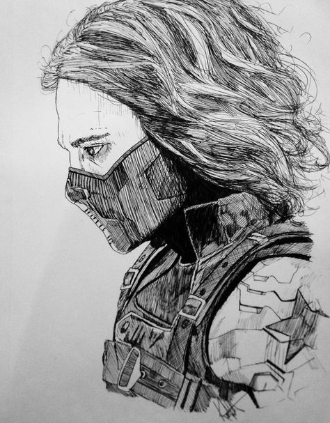 Winter Soldier Painting Canvas, Bucky Barnes Drawing Easy, Bucky Barnes Painting, The Winter Soldier Drawing, Bucky Barnes Fanart Winter Soldier, Bucky Barnes Sketch, Bucky Sketch, Bucky Barnes Tattoo Ideas, Winter Soldier Sketch