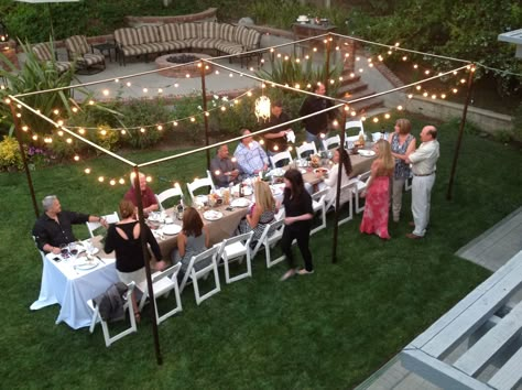 Outdoor Tuscan Dinner Party Anniversary Dinner Party At Home, Mediterranean Outdoor Dinner Party, Intimate Backyard Dinner Party, Small Garden Engagement Party, Deck Dinner Party, Small Backyard Party Ideas, Private Dinner Party Decor, Backyard Anniversary Party, Cabin Amenities